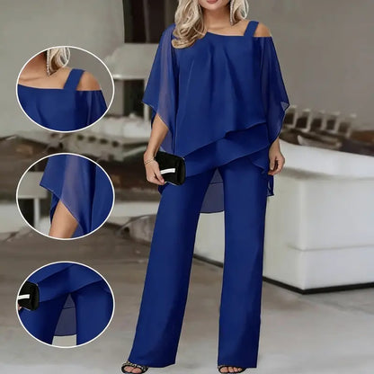 ⏳ Vremenski ograničena ponuda ⏰【50-120 kg】👚👖 Ženski dvodijelni set: Tkanina ugodna za kožu, dizajn spuštenih ramena ✅【Majica + hlače】