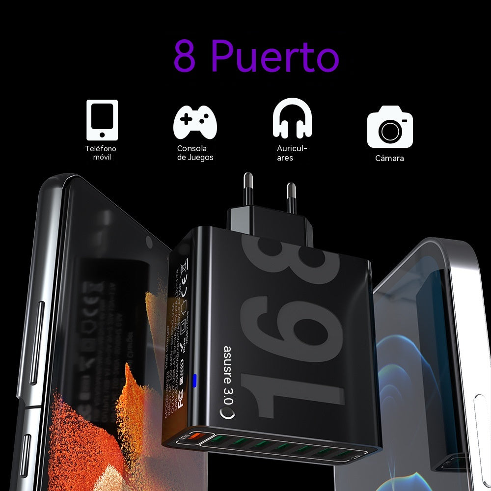 Cargador rápido USB 8 en 1 con puertos impermeables - Estación de carga multipuerto para múltiples dispositivos, concentrador de alta velocidad con enchufe 🎵