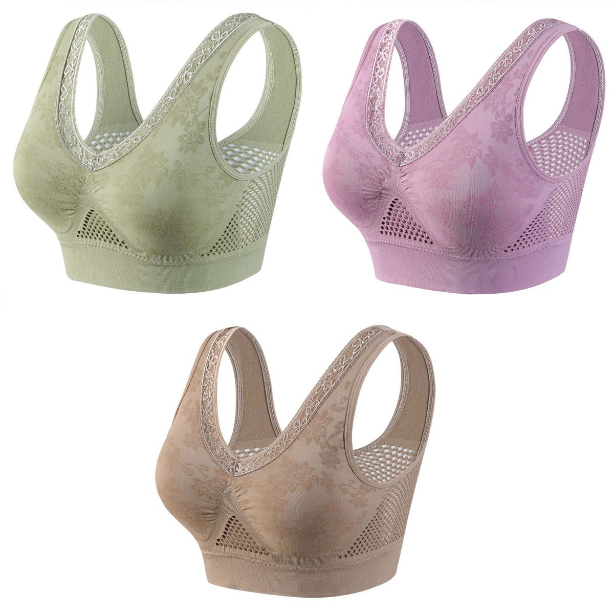 【【3-dielne balenie】1 sada 23 eur】Čipková podprsenka s vysokou oporou a bez kostic pre ženy