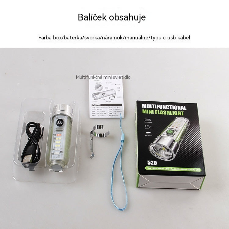 👍👍Kompaktná a veľmi výkonná baterka s multifunkčným bočným svetlom, rýchlym nabíjaním cez USB-C, ľahkou prenosnosťou a batériou s mimoriadne dlhou výdržou.