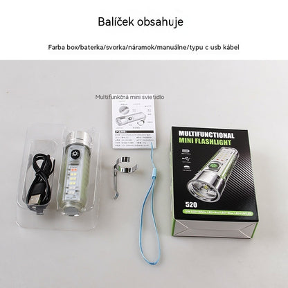 👍👍Kompaktná a veľmi výkonná baterka s multifunkčným bočným svetlom, rýchlym nabíjaním cez USB-C, ľahkou prenosnosťou a batériou s mimoriadne dlhou výdržou.