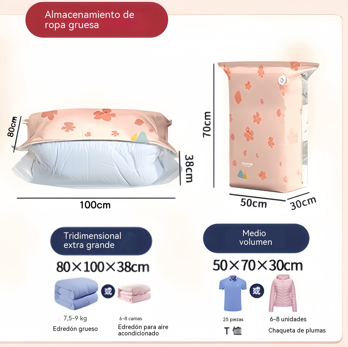 🧳【Juego de 5 piezas】💨 Bolsa de almacenamiento al vacío grande y compresible: no requiere bomba, es a prueba de fugas e ideal para ahorrar espacio en maletas y en casa ✈️