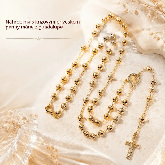 🎁👼 Náhrdelník s príveskom s krížom Panny Márie Guadalupskej