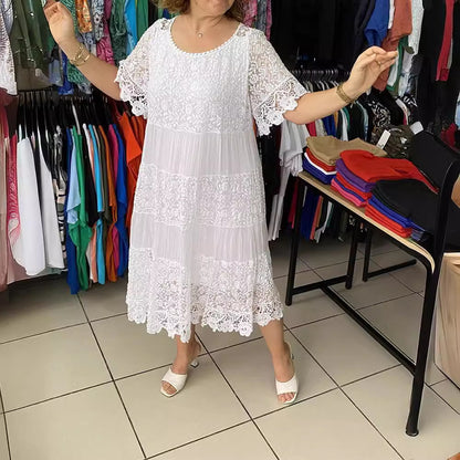 🔥【50% POPUSTA】✨✨✨【S-5XL】2026Nova haljina kratkih rukava, okrugli izrez i čipka.