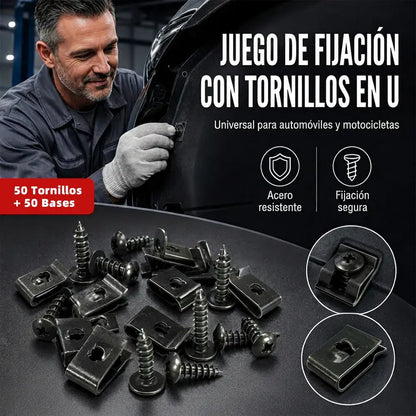 Clips de sujeción roscados de metal, clips de tornillo en forma de U