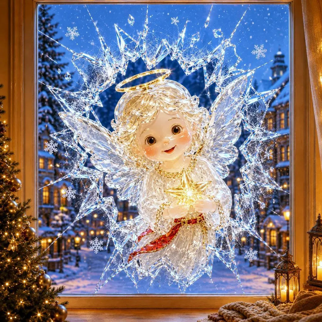 2 artículos por 28 €-✨🎄Adhesivo para ventana con efecto de rotura navideña — Decoración navideña 3D para ventanas con efecto de cristal roto