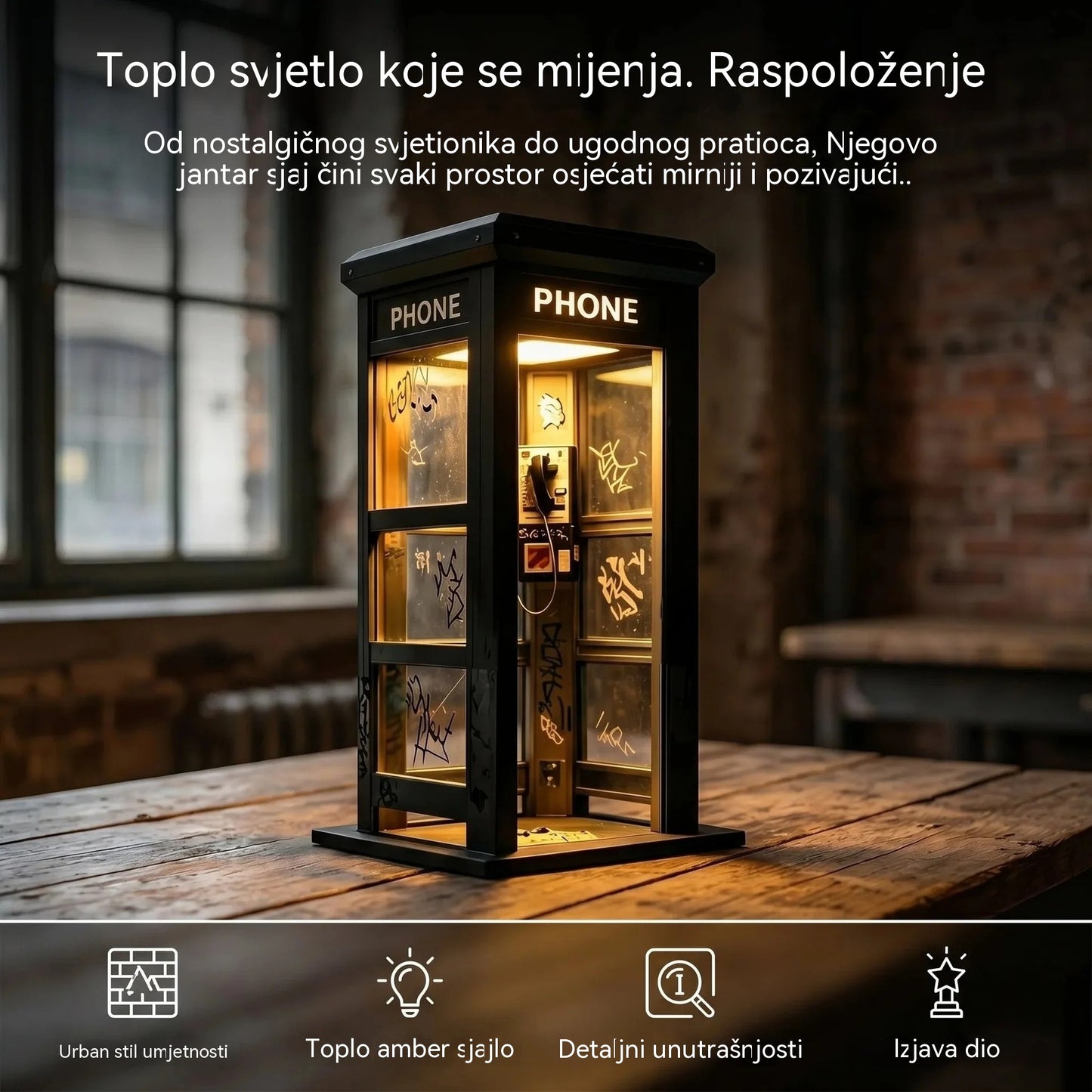 ✨⏰ Ambijentalna rasvjeta u obliku retro telefonske govornice u ograničenom izdanju: Nostalgičan dizajn koji stvara toplu i privlačnu atmosferu.💡📞