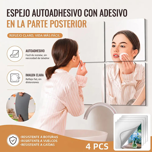 4 espejos acrílicos autoadhesivos, azulejos de espejo irrompibles, láminas de espejo de pared flexibles, espejos de cuerpo entero irrompibles para el hogar, dormitorio, gimnasio, puerta y armario.