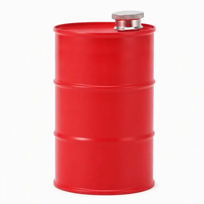 Petaca portátil de acero inoxidable 304 con forma de bidón para acampar al aire libre.