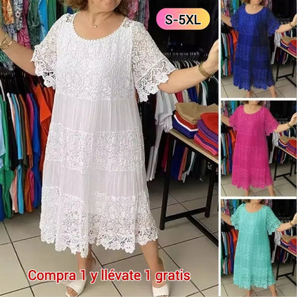 🔥【50% POPUSTA】✨✨✨【S-5XL】2026Nova haljina kratkih rukava, okrugli izrez i čipka.