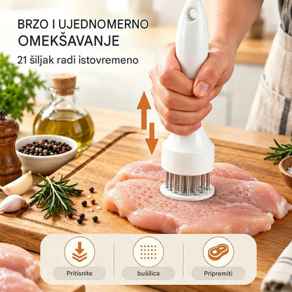 Omekšivač od nehrđajućeg čelika s 21 iglom, pogodan za odreske, roštiljanje i kuhanje.