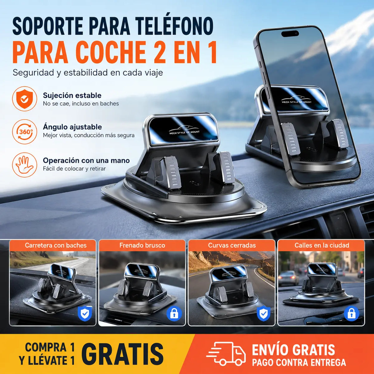 🔥【50% DE DESCUENTO】🚗 Seguro e inteligente: ¡El soporte para teléfono de coche 2 en 1 definitivo! 🚗