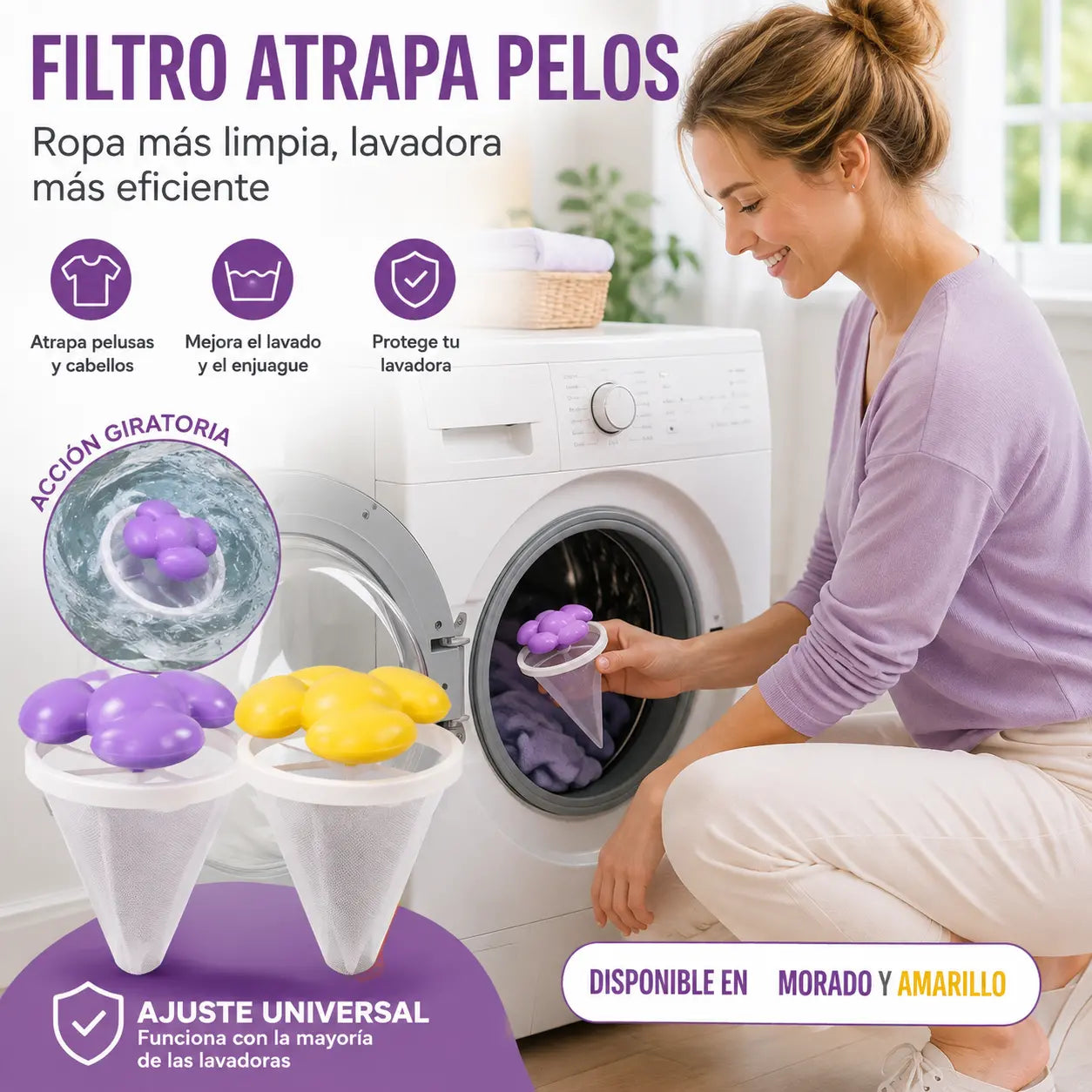 🌀6 piezas 25€✨ Filtro Flotante para Lavadora – Atrapa Pelusas, Cabellos y Pelos de Mascota en Cada Lavado 🧺