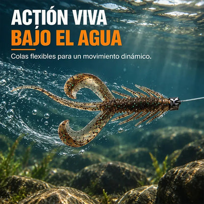 ✨ 8 piezas 🎣 Señuelos blandos de camarón realistas: flotantes y con movimiento natural