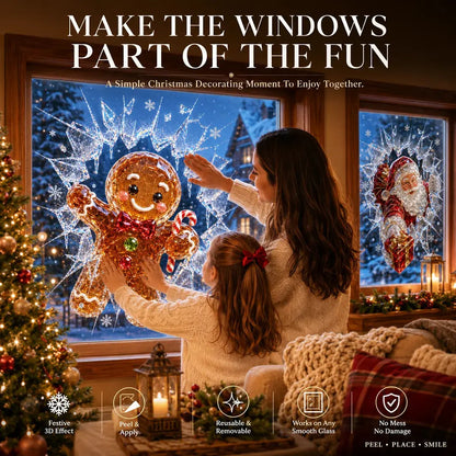 2 artículos por 28 €-✨🎄Adhesivo para ventana con efecto de rotura navideña — Decoración navideña 3D para ventanas con efecto de cristal roto