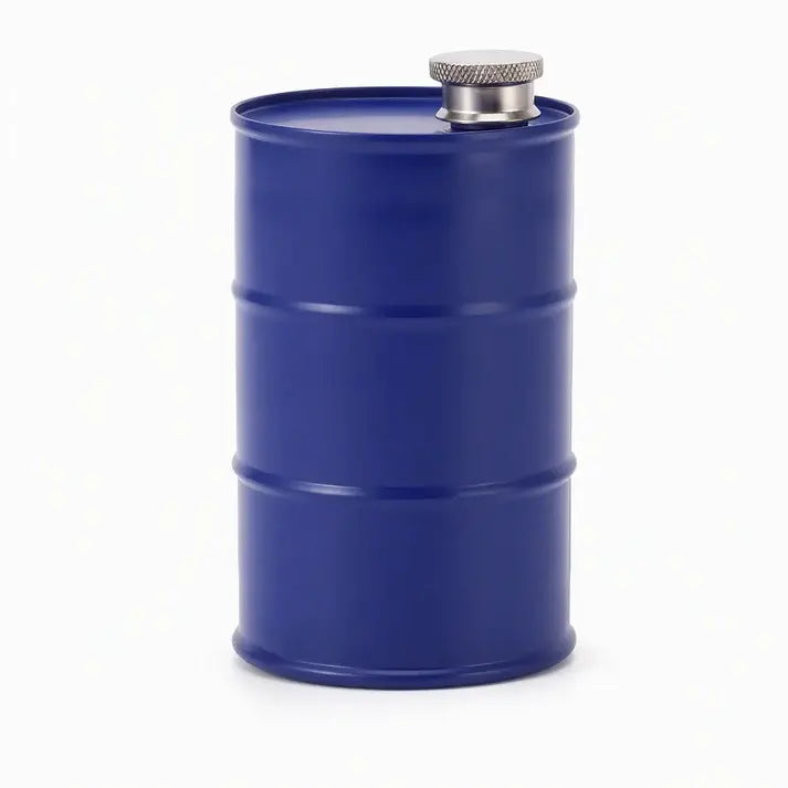Petaca portátil de acero inoxidable 304 con forma de bidón para acampar al aire libre.
