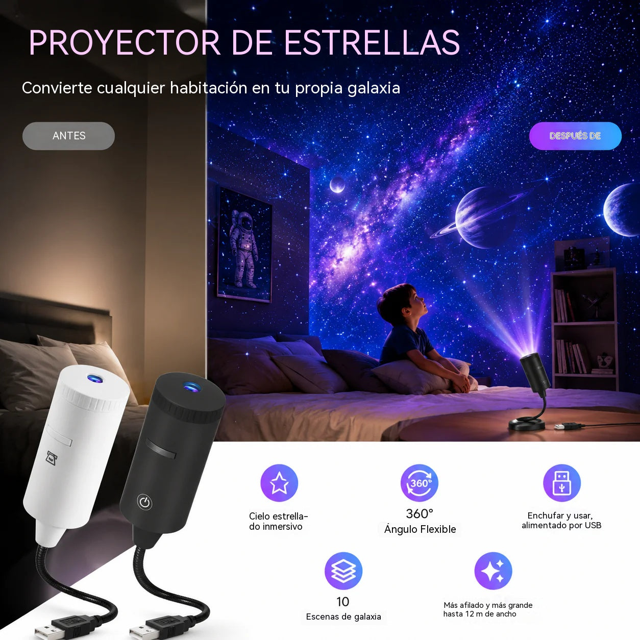😆😆Proyector de cielo estrellado USB para coche con luz nocturna