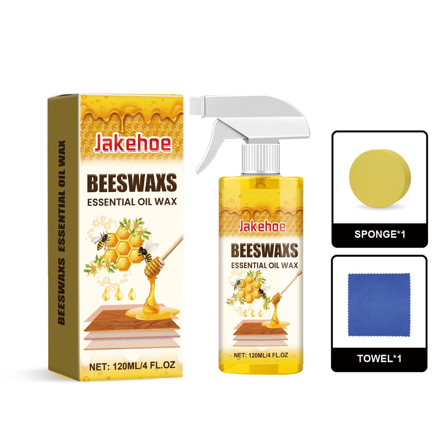 【30%0FF】Spray abrillantador de madera con cera de abeja de 120 ml (incluye esponja y toalla) para el cuidado de los muebles, la prevención de grietas y la protección de la pintura.