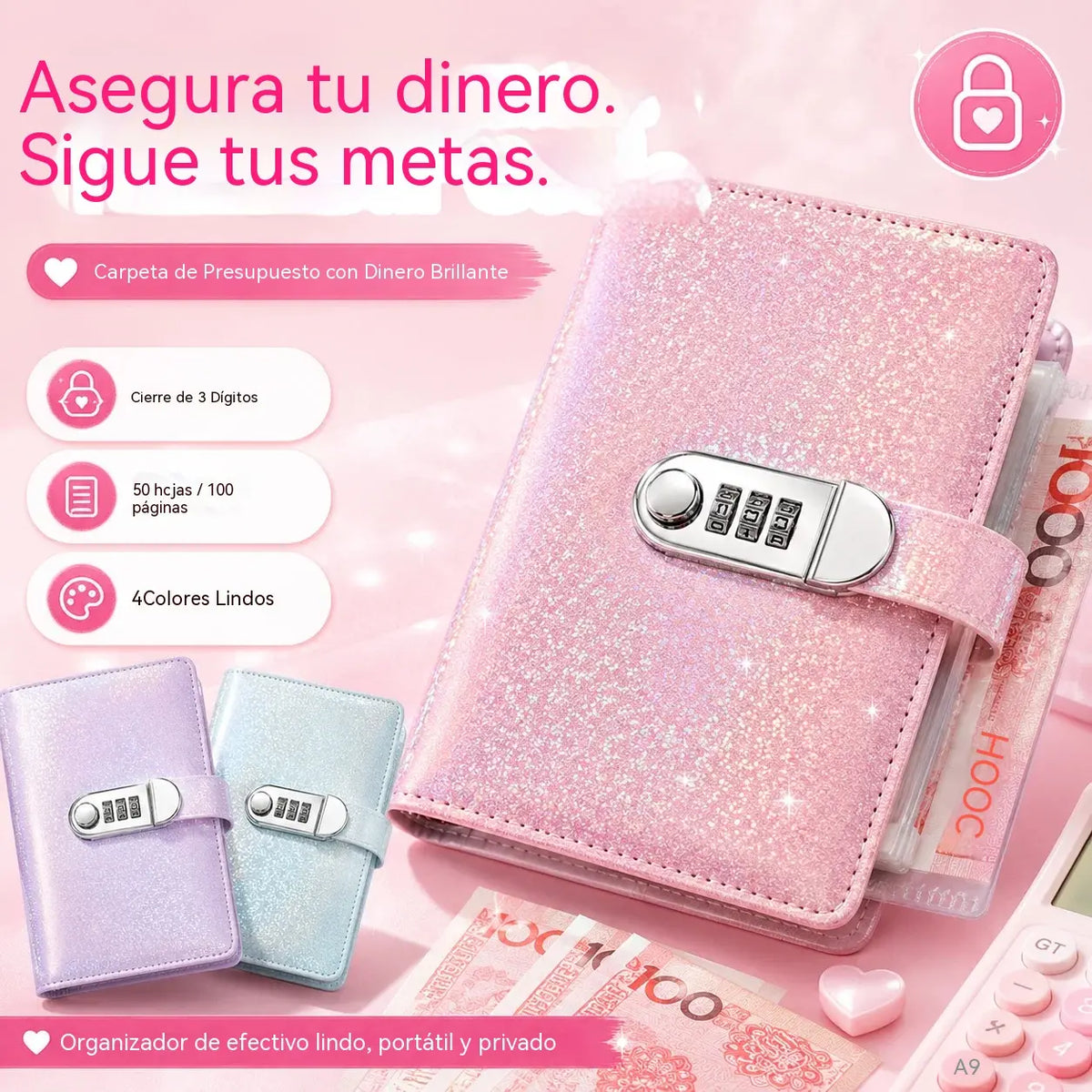 ✨ Carpeta de ahorros SparkleLock 💖 Cartera para ahorrar dinero