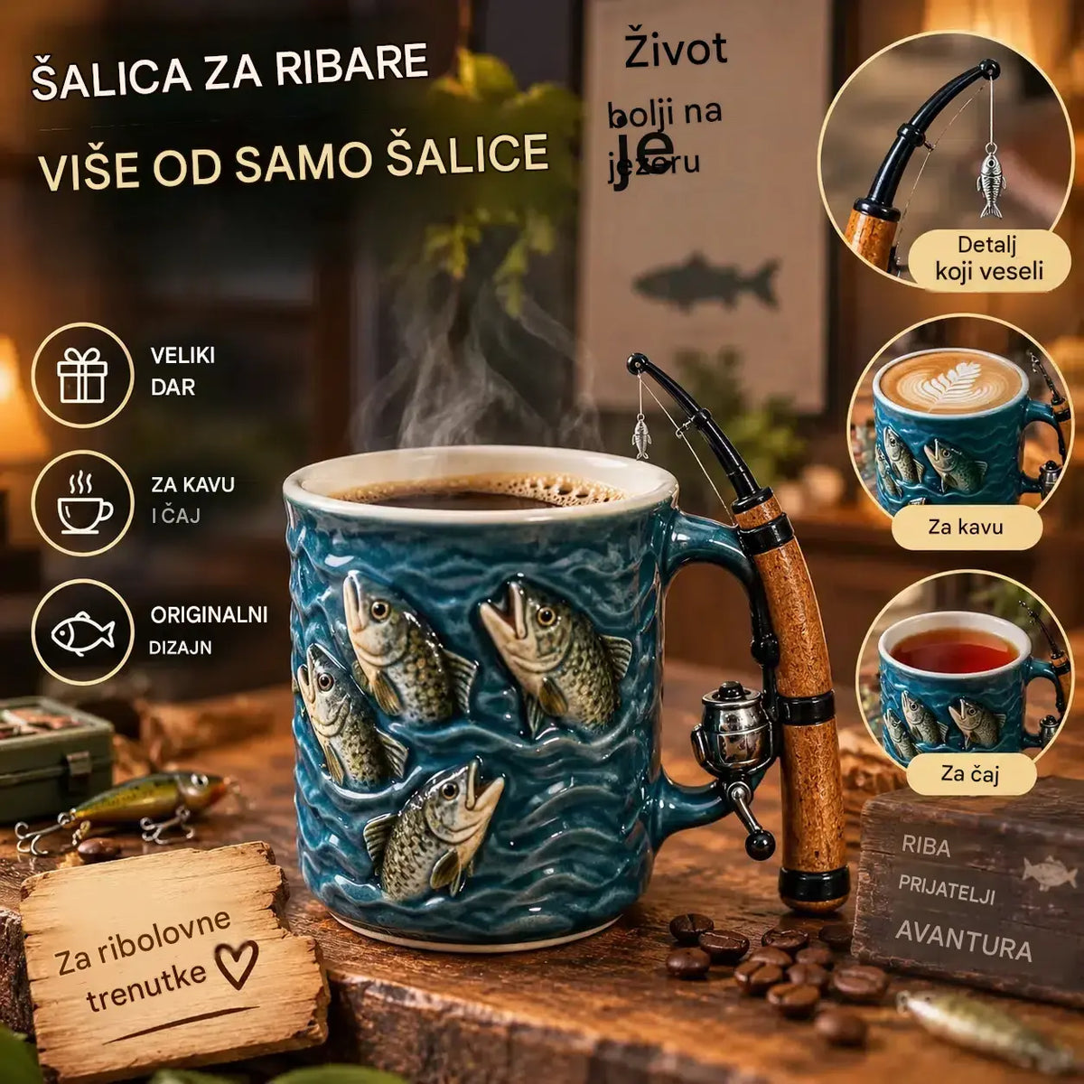 🎣☕ Nova šalica s ribarskom tematikom – Kreativna šalica od smole dizajnirana posebno za ljubitelje ribolova.