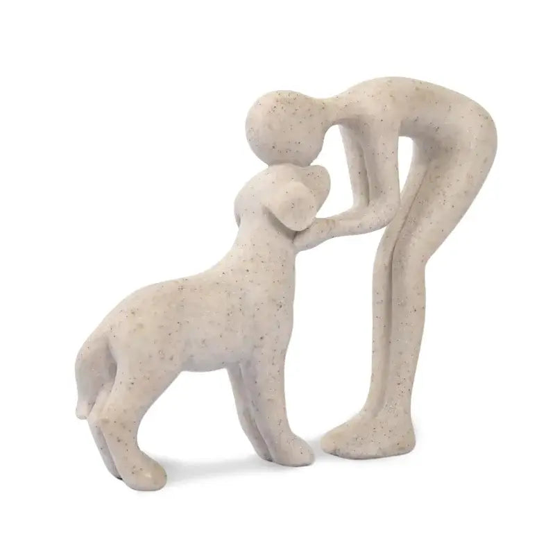 Escultura de perro para decoración del hogar. Linda estatua de hombre y perro.
