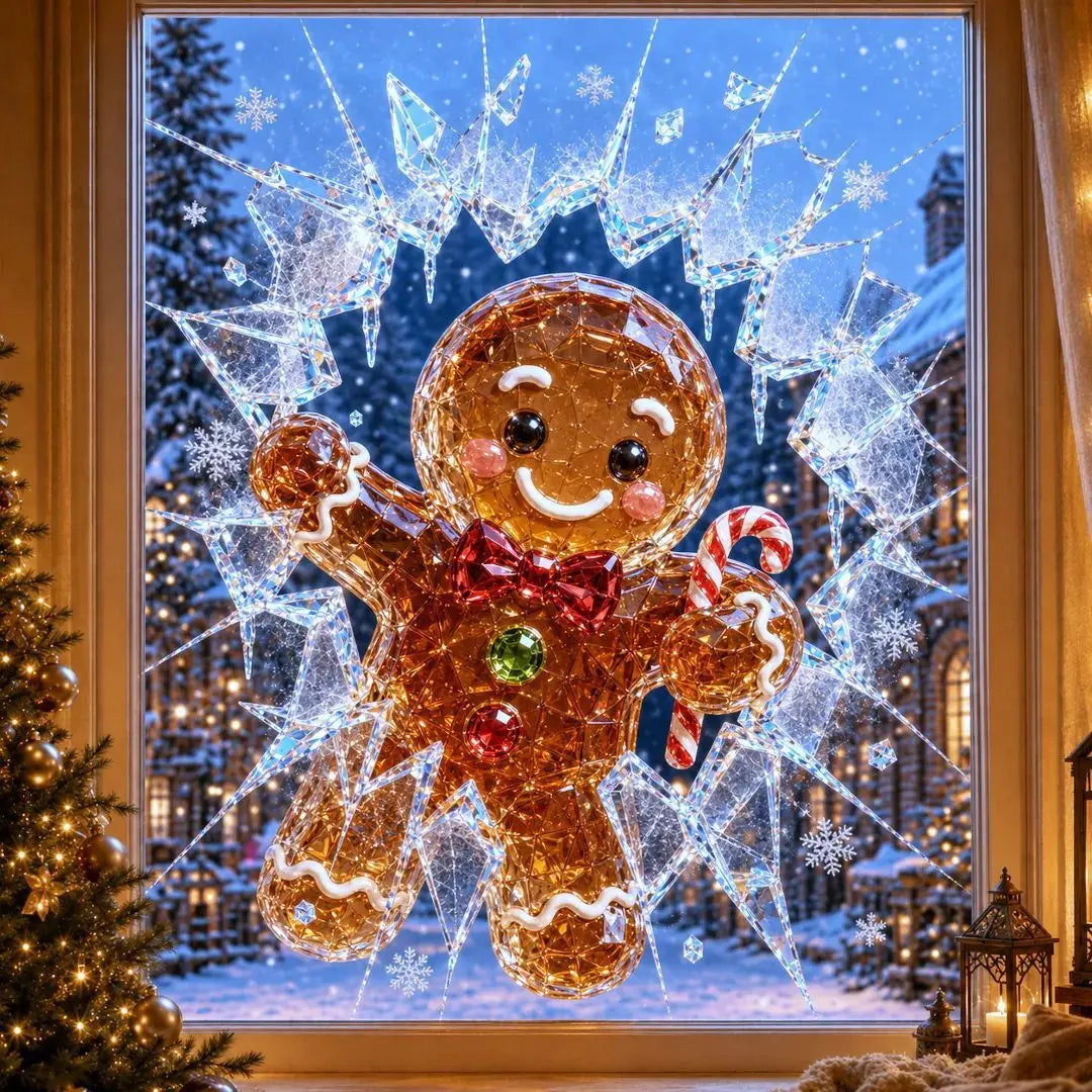 2 artículos por 28 €-✨🎄Adhesivo para ventana con efecto de rotura navideña — Decoración navideña 3D para ventanas con efecto de cristal roto