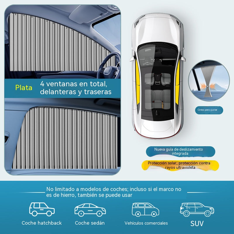 [Juego de 4 piezas] Cortina parasol con riel deslizante para ventanilla de coche y aislamiento térmico