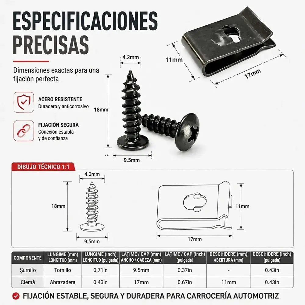 Clips de sujeción roscados de metal, clips de tornillo en forma de U