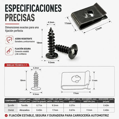 Clips de sujeción roscados de metal, clips de tornillo en forma de U
