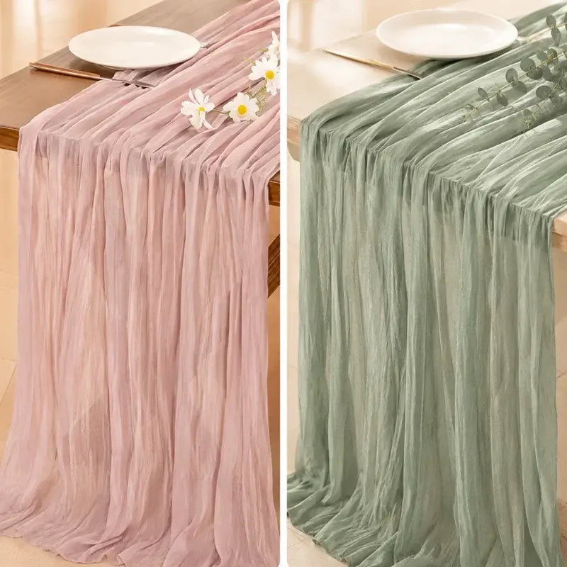 【2 piezas 27€】Camino de mesa de gasa estilo bohemio, camino de mesa romántico y transparente para bodas, despedidas de soltera, baby showers y fiestas de cumpleaños.