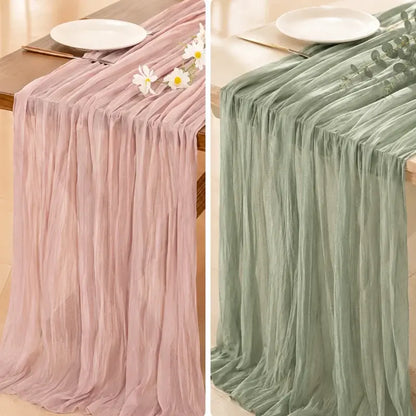 【2 piezas 27€】Camino de mesa de gasa estilo bohemio, camino de mesa romántico y transparente para bodas, despedidas de soltera, baby showers y fiestas de cumpleaños.
