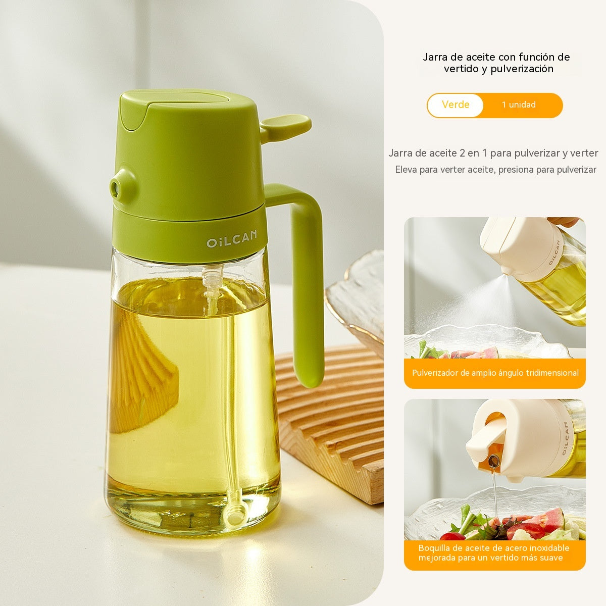 🍳🌿 Recipiente de aceite 2 en 1 | Pulverizador y vertido en un solo dispositivo