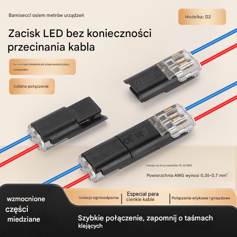 50 sztuka 79 zł.Złącze kablowe bez zdejmowania izolacji, z blokadą klamrową, bezpiecznym zamknięciem i powłoką antypoślizgową
