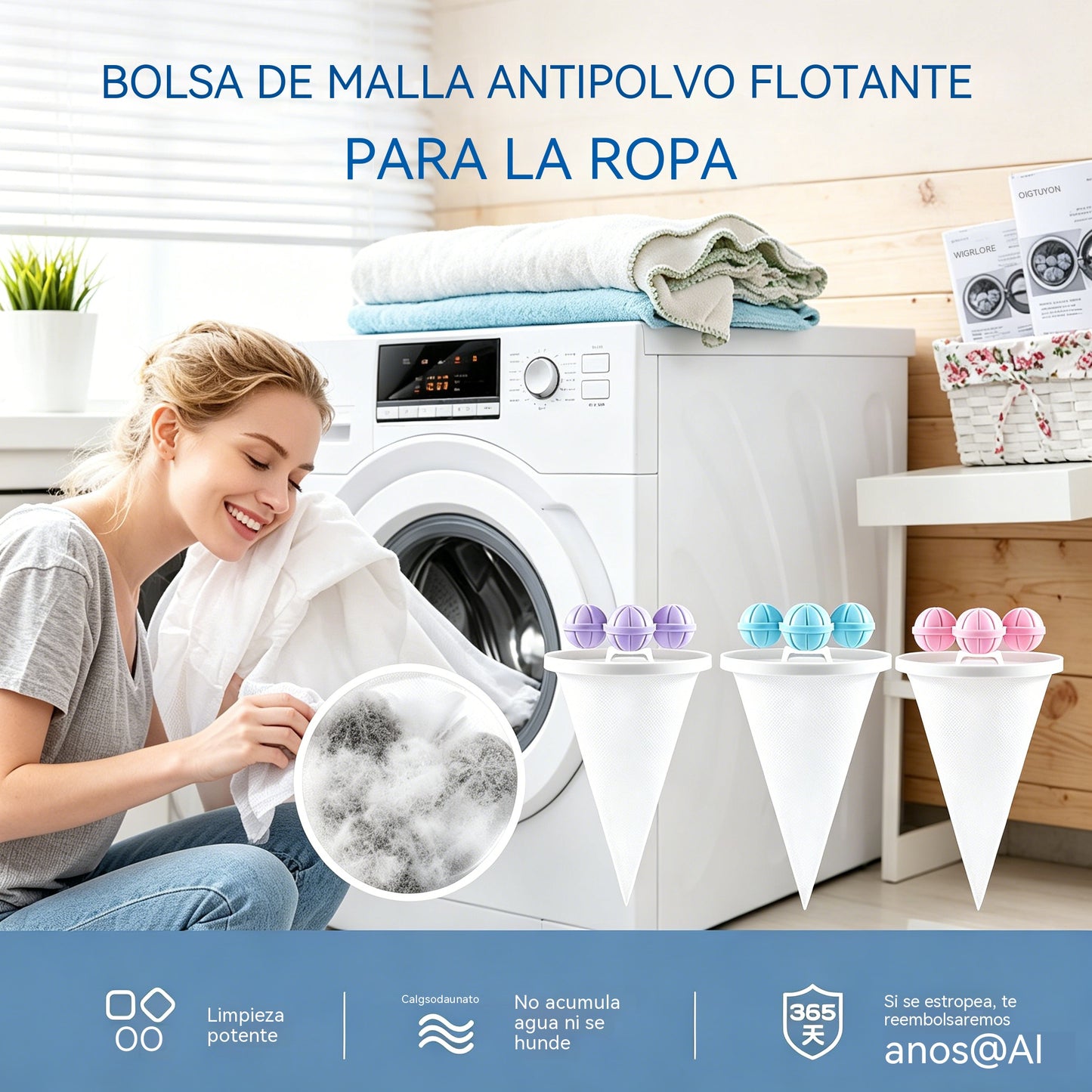 3 piezas 🎉 Bolsas flotantes de malla polar para lavandería
