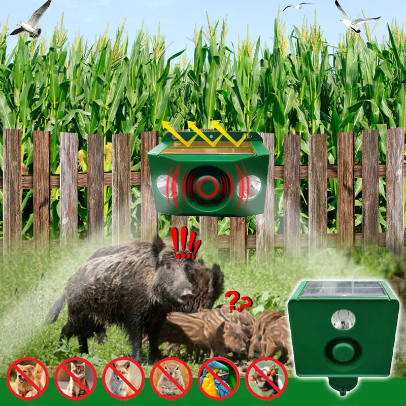 🔥🐅Repelente ultrasónico de animales salvajes alimentado por energía solar
