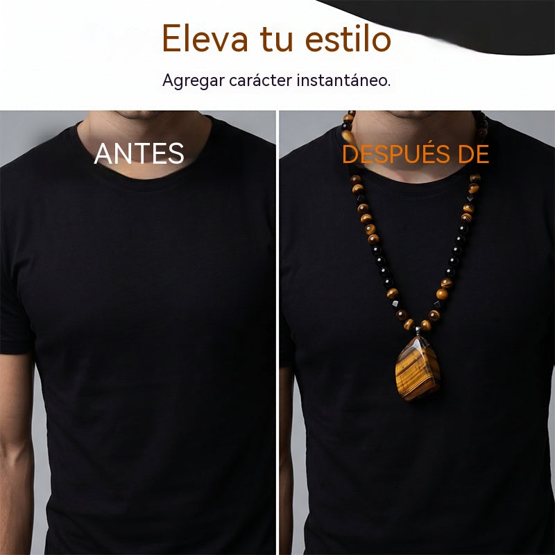 🐯🔥 ¡Oferta por tiempo limitado: 52% de descuento! Collar de hombre con cuentas de ojo de tigre natural: cordón tejido a mano, cuentas pulidas y lisas que realzan tu estilo único ✨
