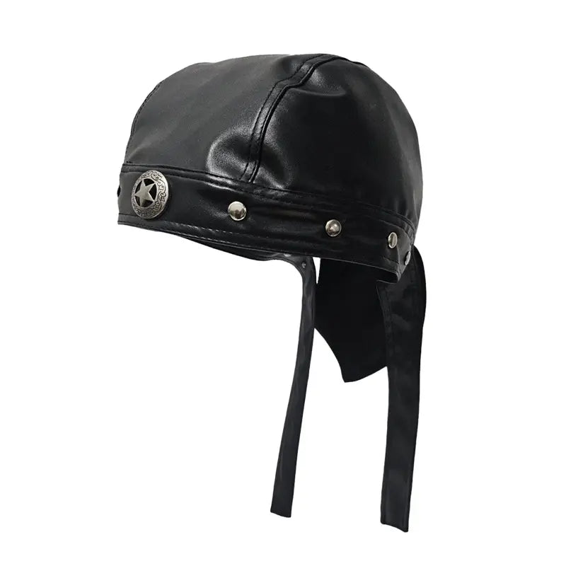 🏍🏍Gorra de cuero auténtico negro estilo pañuelo / gorra de ciclismo