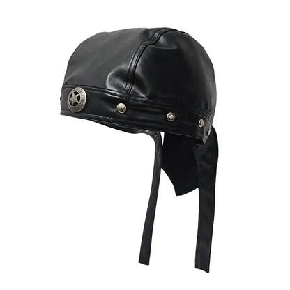 🏍🏍Gorra de cuero auténtico negro estilo pañuelo / gorra de ciclismo