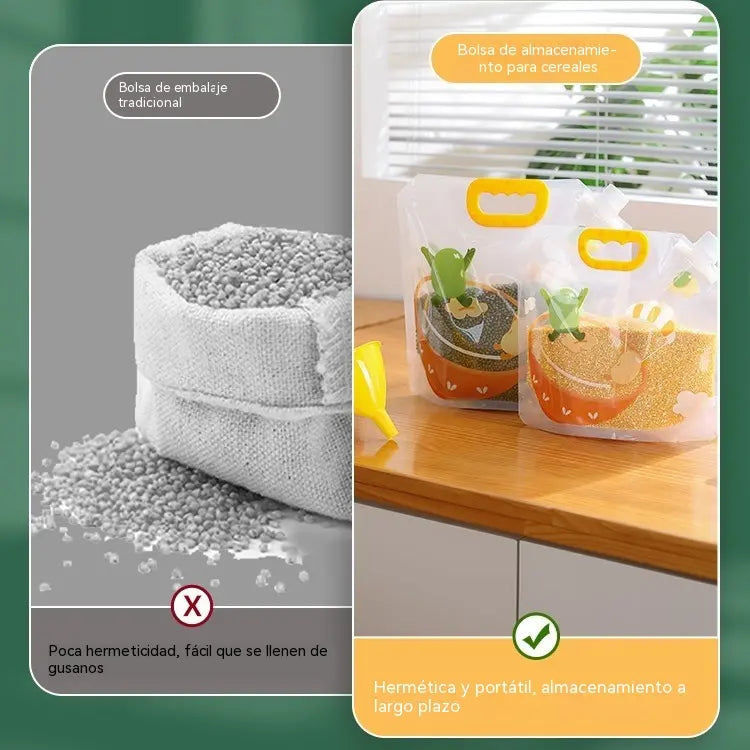 📢📢 ¡50% de descuento! Set de 6 piezas (con embudo) ⏰ Bolsas multiusos para almacenar alimentos, a prueba de insectos y humedad.