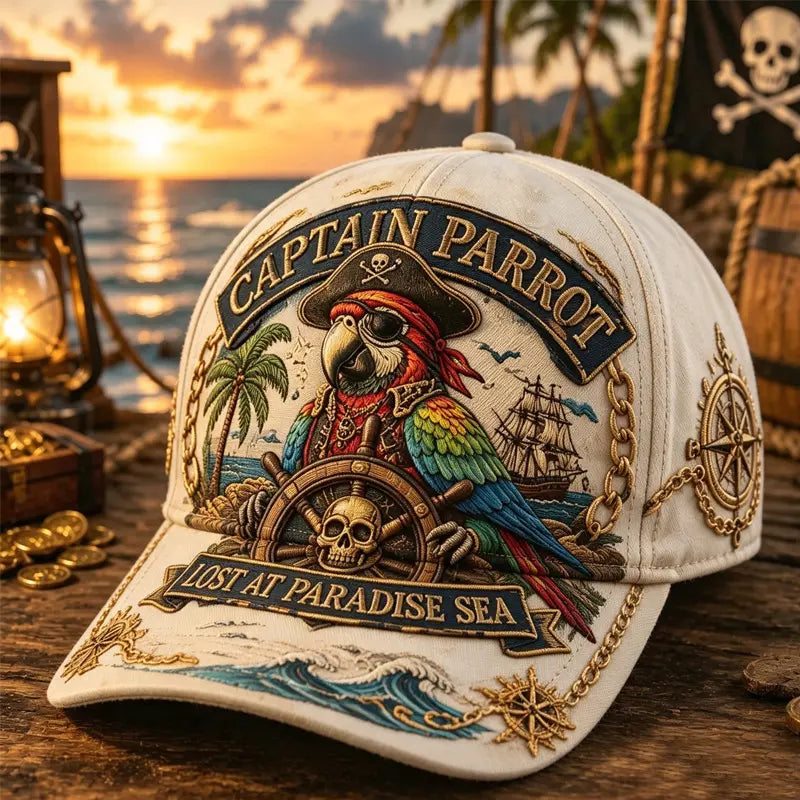 🦜🦜Gorra de béisbol con estampado retro de loro pirata