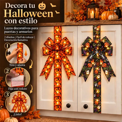2 piezas 26€ 🎃 Decoración de lazo para armarios de Halloween: Divertida corona de cinta con forma de calabaza para armarios de cocina