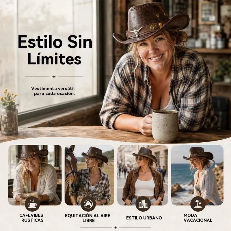 🤠¡Disfruta ahora de un 50% de descuento! 🌟Sombrero vaquero retro de ala ancha con correa para la capucha - Fedora estilo western desgastado