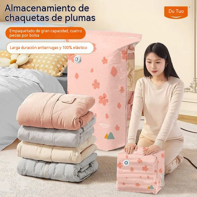 🧳【Juego de 5 piezas】💨 Bolsa de almacenamiento al vacío grande y comprimible: no requiere bomba, es a prueba de fugas e ideal para ahorrar espacio en maletas y en casa ✈️