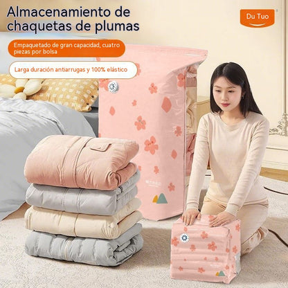 🧳【Juego de 5 piezas】💨 Bolsa de almacenamiento al vacío grande y comprimible: no requiere bomba, es a prueba de fugas e ideal para ahorrar espacio en maletas y en casa ✈️