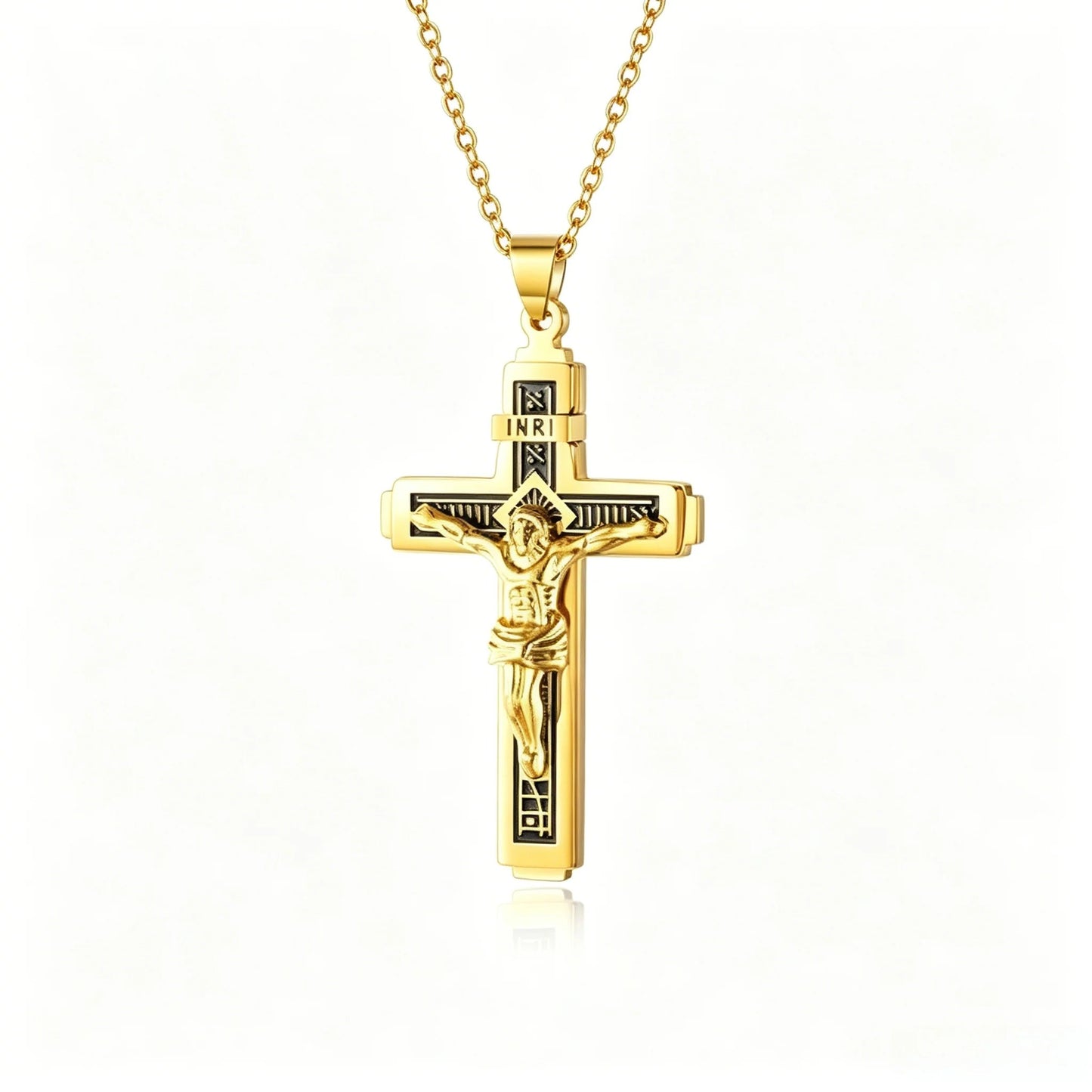 ✝️✨Collar minimalista de acero inoxidable con cruz para hombre - Colgante con la palabra "Fe" grabada