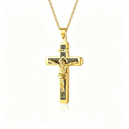✝️✨Collar minimalista de acero inoxidable con cruz para hombre - Colgante con la palabra "Fe" grabada