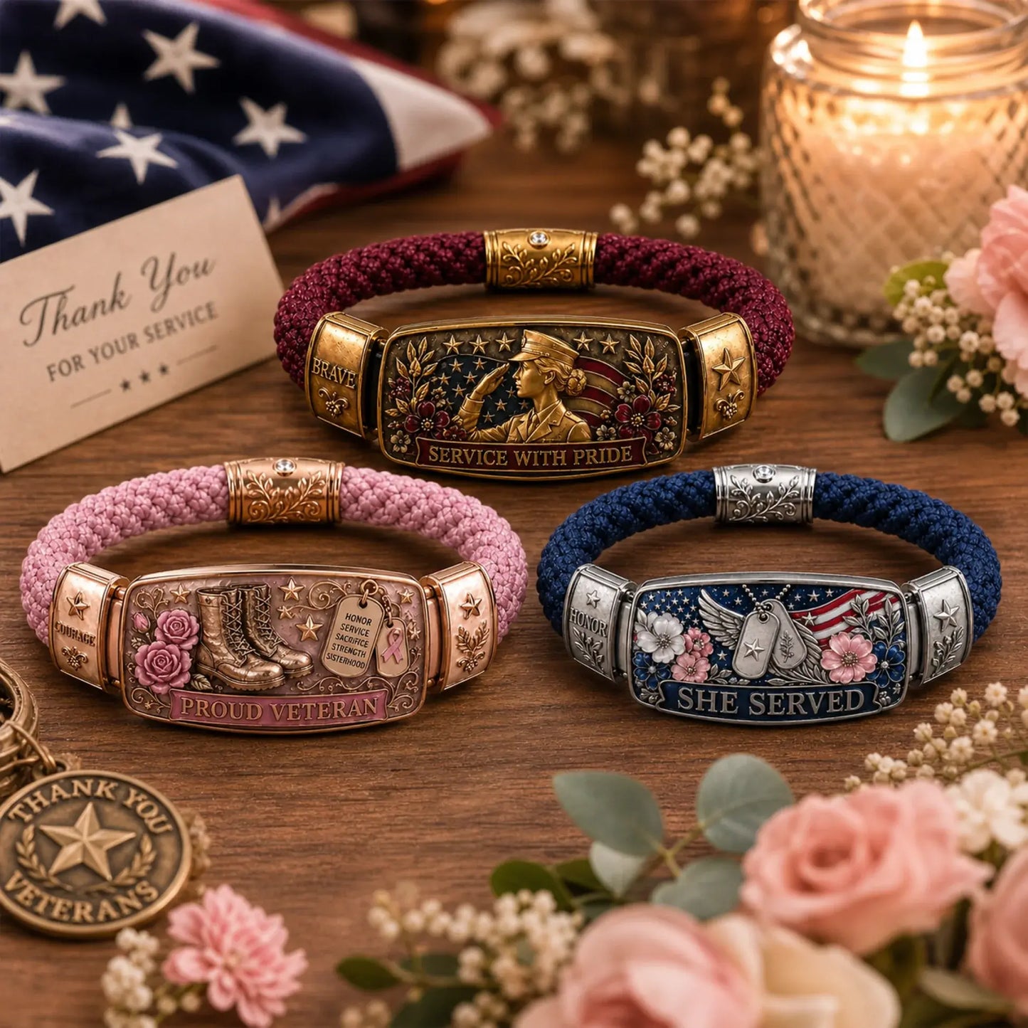 💜🧡Pulsera para veteranas del servicio militar femenino
