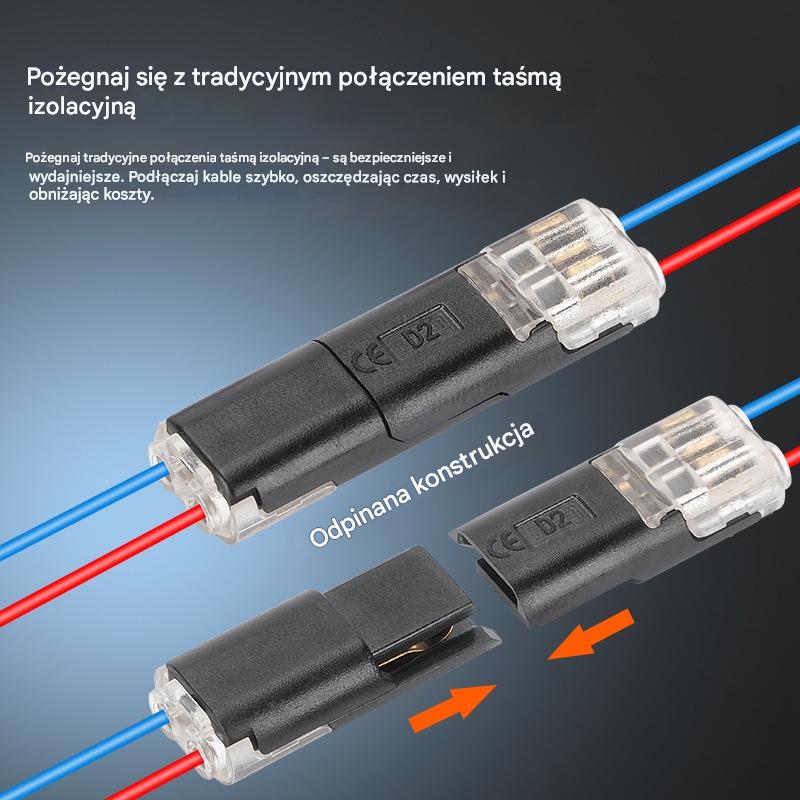 50 sztuka 79 zł.Złącze kablowe bez zdejmowania izolacji, z blokadą klamrową, bezpiecznym zamknięciem i powłoką antypoślizgową