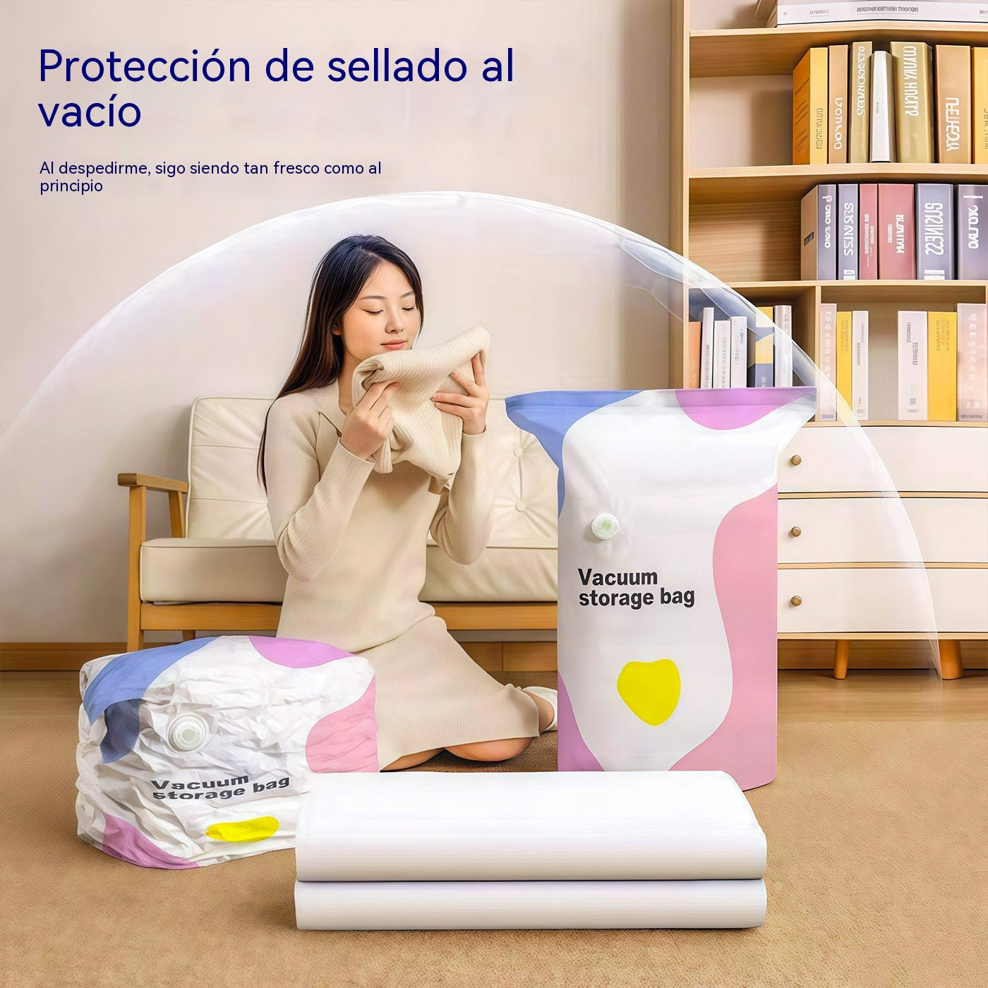 🧳【Juego de 5 piezas】💨 Bolsa de almacenamiento al vacío grande y compresible: no requiere bomba, es a prueba de fugas e ideal para ahorrar espacio en maletas y en casa ✈️