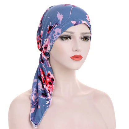 👒 ¡50% DE DESCUENTO POR TIEMPO LIMITADO! ✨ Turbante con estampado floral para mujer, preanudado – Suave, elástico y versátil 🌸